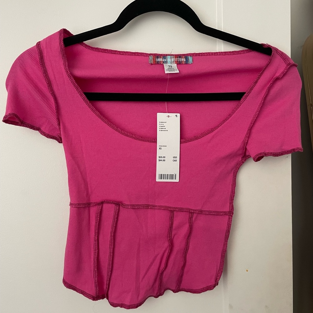 Fuchsia Hot Pink Urban Outfitters Ribbed Knit Crop Top Corset Details